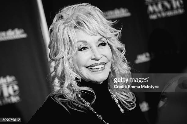This image has been converted to black and white) Singer/actress Dolly Parton arrives at the 24th annual Movieguide Awards Gala at Universal Hilton...
