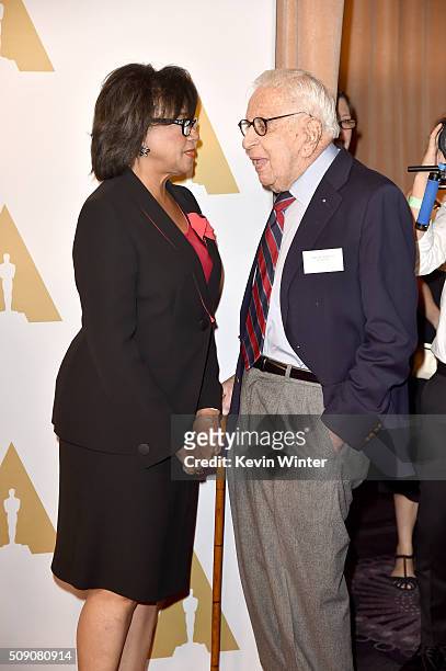 Academy of Motion Picture Arts and Sciences President Cheryl Boone Isaacs and producer Walter Mirisch attend the 88th Annual Academy Awards nominee...