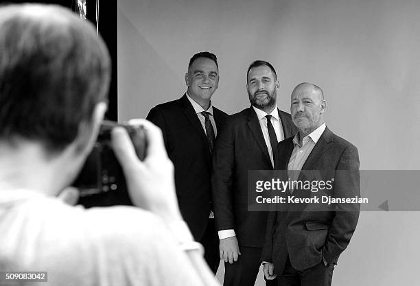 Producers Michael Sugar, Keith Redmon and Steve Golin attend the 88th Annual Academy Awards nominee luncheon on February 8, 2016 in Beverly Hills,...