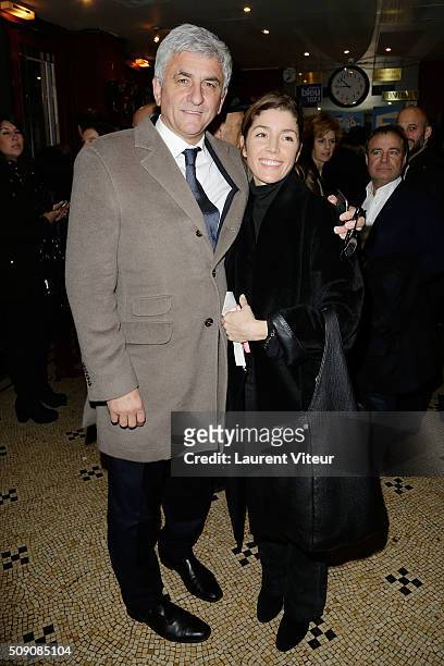 Herve Morin and Elodie Garamond attend 'Big Bang' Premiere Theater Play at Theatre du Gymnase on February 8, 2016 in Paris, France.