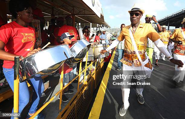 Keith Christopher Rowley , Prime Minister of Trinidad and Tobago performs during the Parade of Bands in the Queen's Park Savannah as part of Trinidad...