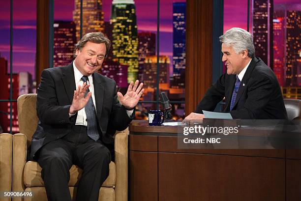 Episode 2911 -- Pictured: Journalist Tim Russert during an interview with host Jay Leno on April 12, 2005 --