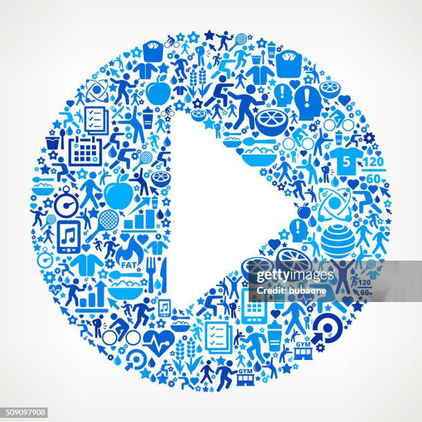 play button fitness and diet vector button pattern - navy blue sports background stock illustrations