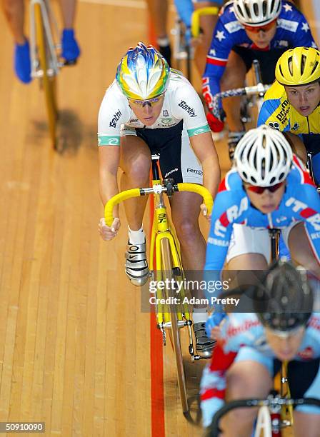 Rochelle Gilmore of Australia in action in the womens scratch race during day five of the UCI Track Cycling World Championships at the Vodafone Arena...