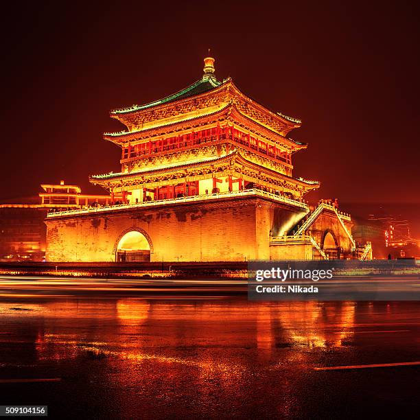 bell tower in the ancient city xian, china - shaanxi province east central china stock pictures, royalty-free photos & images