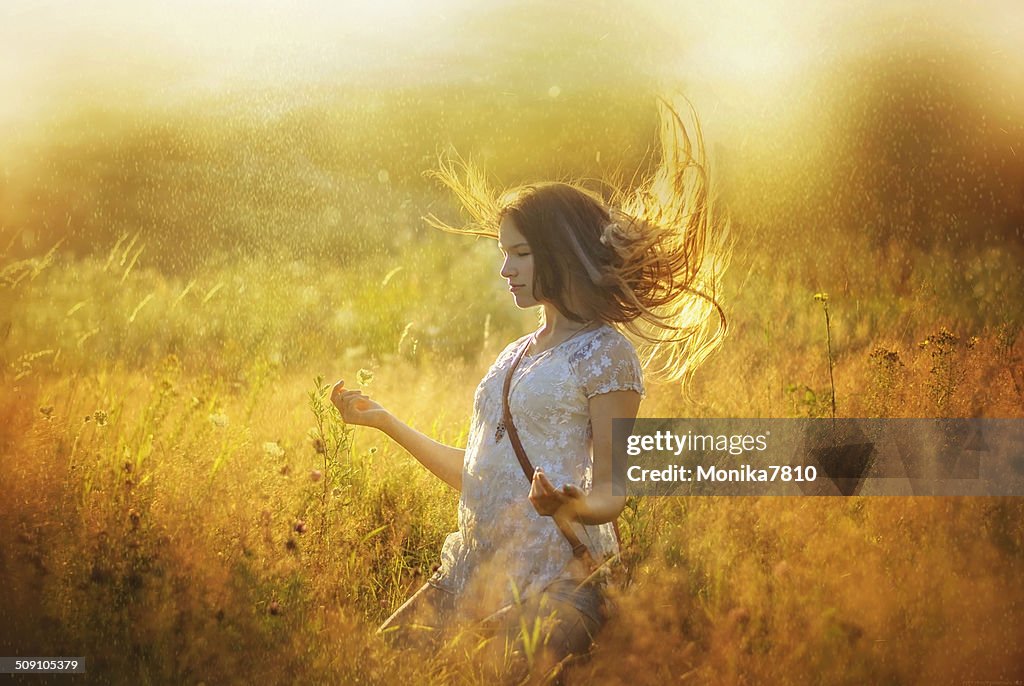 Girl meditating outdoors