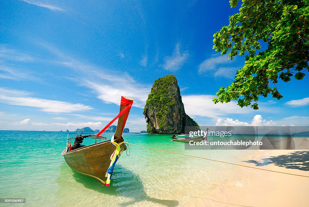 Thailand, Krabi, Boats on shore