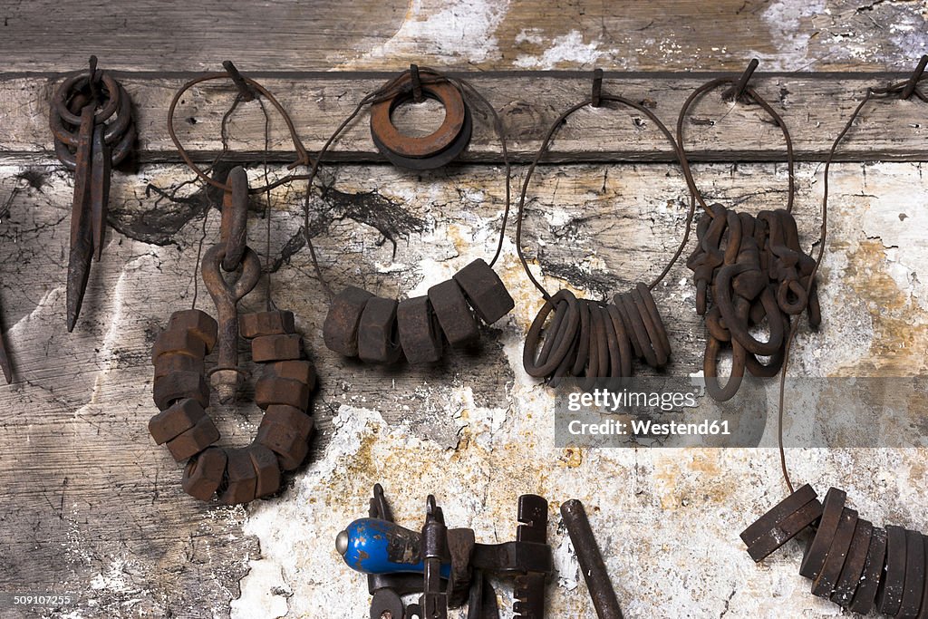 Germany, Bavaria, Josefsthal, tools at historic blacksmith's shop