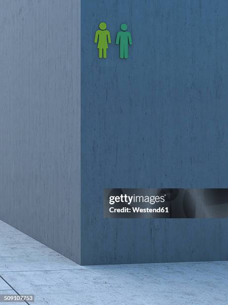 two green icons on grey concrete wall, 3d rendering - concrete wall stock illustrations