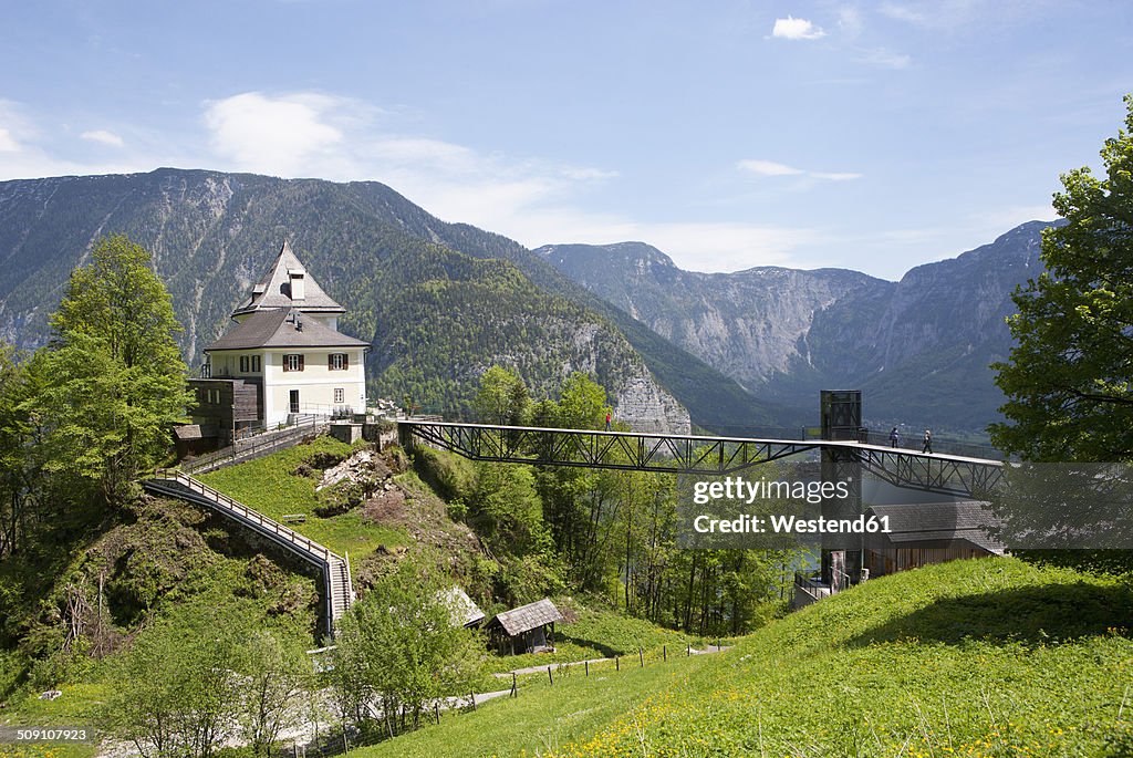 Austria, Upper Austria, Salzkammergut, Hallstatt, Lake Hallstaetter See, Mountain restaurant Rudolfsturm, Rudolfs tower