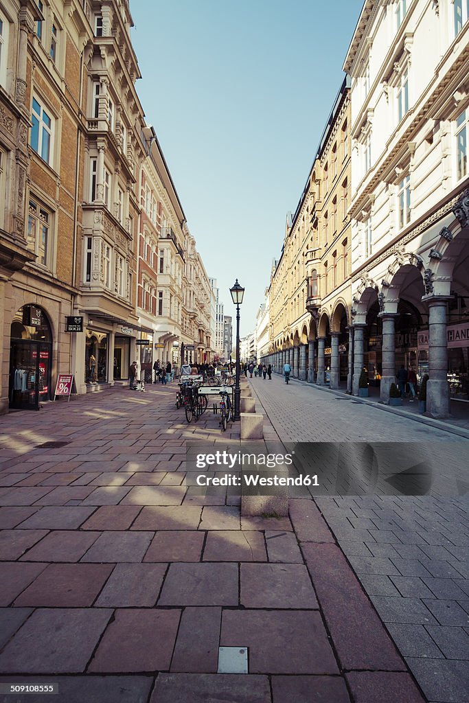 Germany, Hamburg, Colonnaden shopping street and buildings, Renaissance Revival