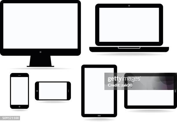 electronic devices with blank screens - illustration - computer with blank screen stock illustrations