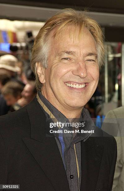 Alan Rickman attends the UK Premiere of "Harry Potter And The Prisoner Of Azkaban" at the Odeon Leicester Square on May 30, 2004 in London. The film...