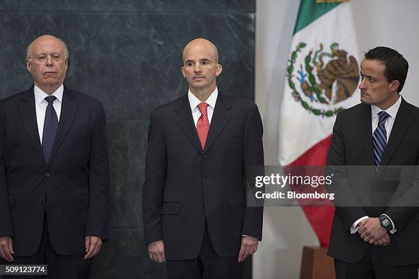 Jose Narro Robles, Mexico's newly appointed secretary of health, left to right, Jose Antonio Gonzalez Anaya, newly appointed chief executive officer...