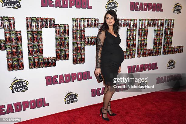 Actress Morena Baccarin attends the "Deadpool" fan event at AMC Empire Theatre on February 8, 2016 in New York City.