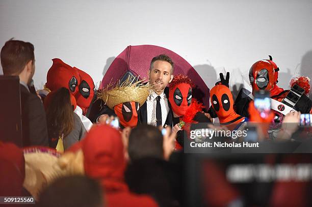 Actor Ryan Reynolds attends the "Deadpool" fan event at AMC Empire Theatre on February 8, 2016 in New York City.