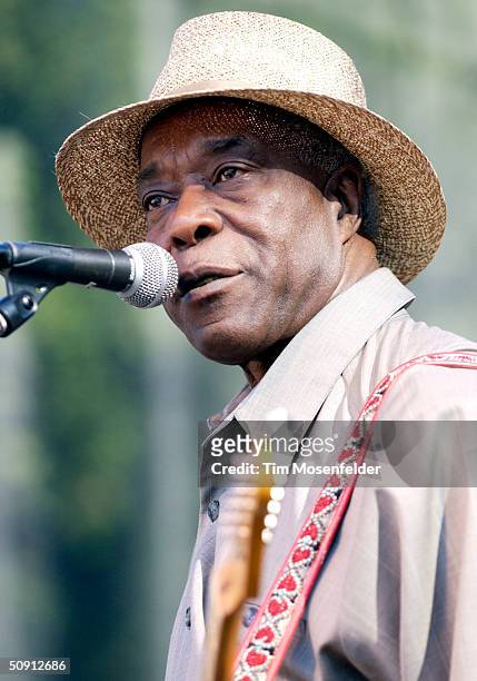 Buddy Guy performs with 'Double Trouble', backing group of the late guitarist Stevie Ray Vaughn, at the 12th Annual Santa Cruz Blues Festival on May...