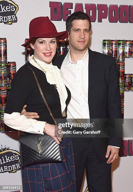 Actress Molly Ringwald and husband Panio Gianopoulos attend the "Deadpool" fan event at AMC Empire Theatre on February 8, 2016 in New York City.