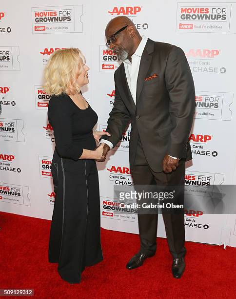 Actress/musician Bette Midler and Chris Gardner attend AARP's Movie For GrownUps Awards at the Beverly Wilshire Four Seasons Hotel on February 8,...