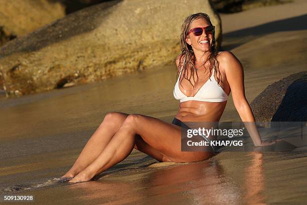 Model Annalise Braakensiek is seen on a photo shoot for Flamingo Sunglasses on February 8, 2016 in Sydney, Australia.