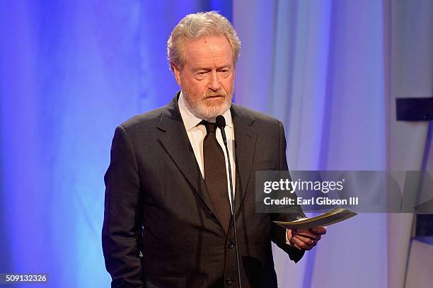 Director Ridley Scott, winner of the Best Director award for 'The Martian,' speaks onstage at AARP's 15th Annual Movies For Grownups Awards at the...