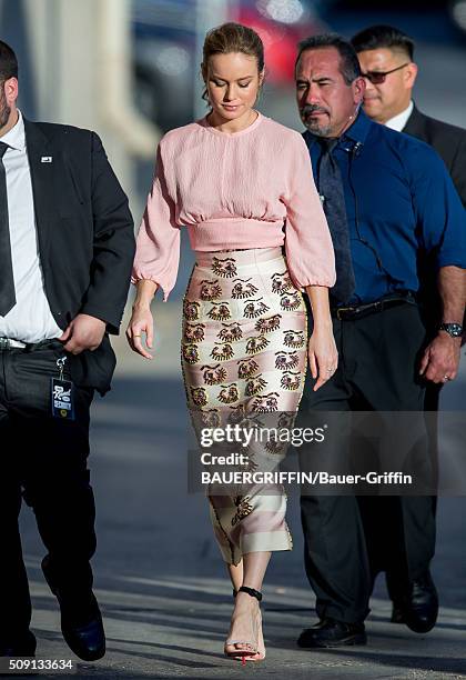 Brie Larson is seen at 'Jimmy Kimmel Live' on February 08, 2016 in Los Angeles, California.