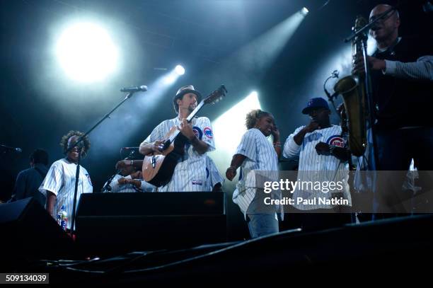 American musician Jason Mraz performs onstage at Wrigley Field, Chicago, Illinois, September 2010.