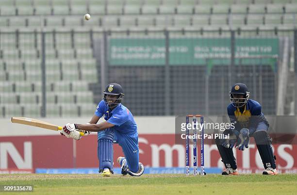 Washington Sundar of India bats during the ICC U19 World Cup Semi-Final match between India and Sri Lanka on February 9, 2016 in Dhaka, Bangladesh.