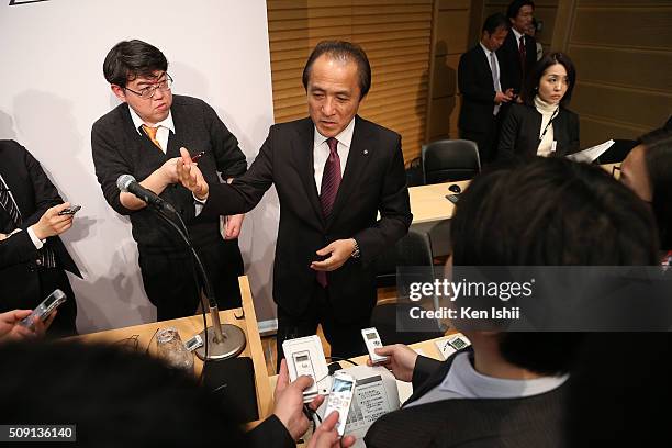 Hiroyuki Yanagi, President, Chief Executive Officer and Representative Director of Yamaha Motor Co., Ltd. Speaks to the media after announces their...