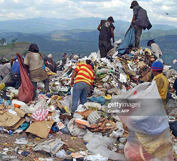 Indigentes de Brasilia buscan objetos y materiales reciclables para venderlos, como tambien comida, en uno de los grandes depositos de basura de la...