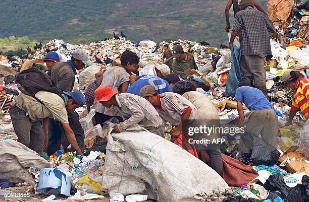 Indigentes de Brasilia buscan objetos y materiales reciclables para venderlos, como tambien comida, en uno de los grandes depositos de basura de la...