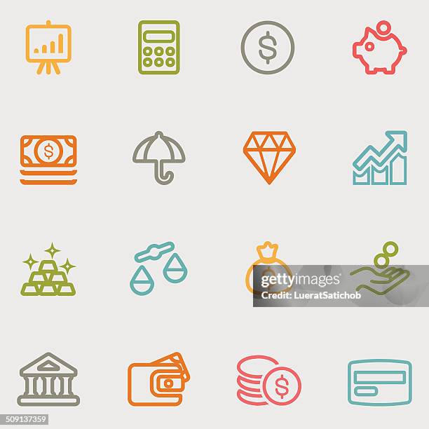 finance line variety color icons | eps10 - interactive whiteboard icon stock illustrations