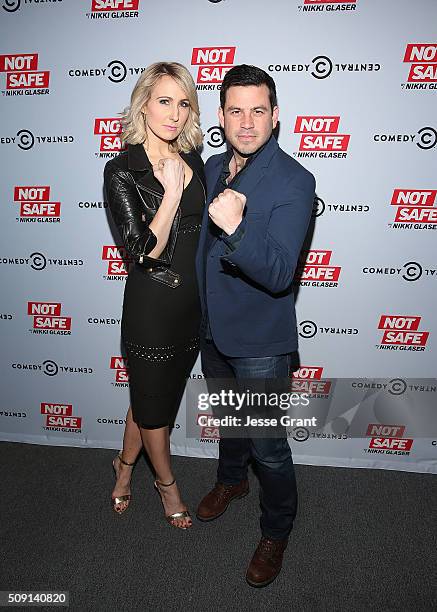 Comedian Nikki Glaser and executive producer Chris Convy attend the "Not Safe With Nikki Glaser" Season One Premiere Party at The London on February...