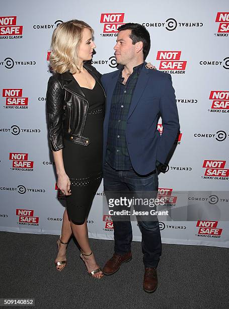Comedian Nikki Glaser and executive producer Chris Convy attend the "Not Safe With Nikki Glaser" Season One Premiere Party at The London on February...