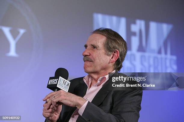 Moderator Peter Travers speaks on stage during a Q & A following the "Tumbledown" screening held at AMC Empire 25 theater on February 8, 2016 in New...