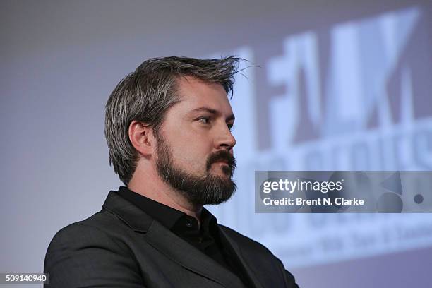 Director Sean Mewshaw speaks on stage during a Q & A following the "Tumbledown" screening held at AMC Empire 25 theater on February 8, 2016 in New...