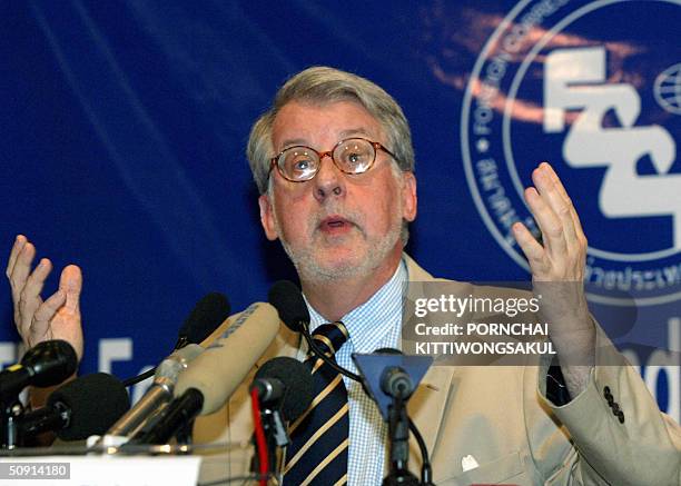 The UN's special rapporteur on human rights to Myanmar, Paulo Sergio Pinheiro answers a question from the press at The Foreign Correspondents' Club...