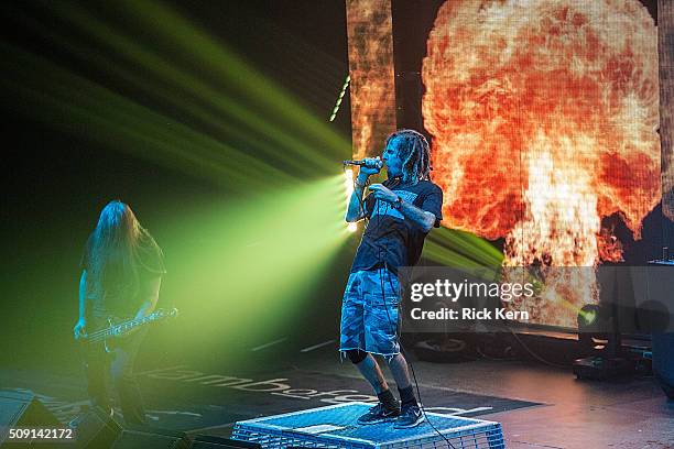 Musician John Campbell and vocalist Randy Blythe of Lamb of God perform in concert at ACL Live on February 8, 2016 in Austin, Texas.