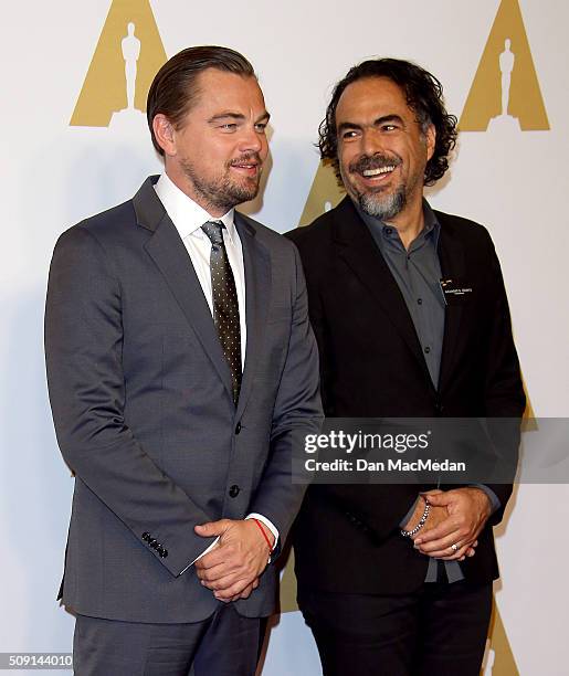 Actor Leonardo DiCaprio and director Alejandro Gonzalez Inarritu attend the 88th Annual Academy Awards Nominee Luncheon in Beverly Hills, California.