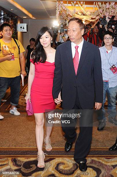 Gou Tai-Ming 'Terry', chairman and president of Hon Hai Precision Industry Co Ltd., and his wife Delia Tseng attend the wedding ceremony of Selina...