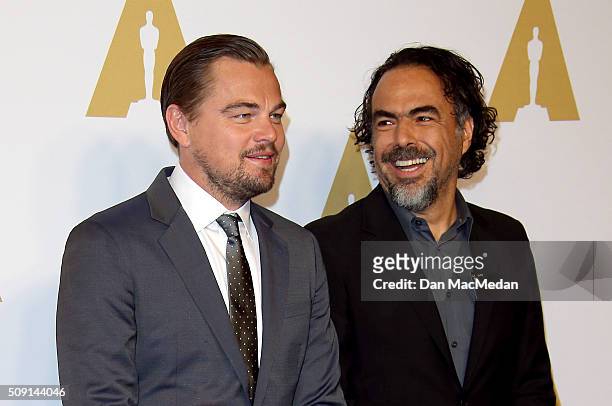 Actor Leonardo DiCaprio and director Alejandro Gonzalez Inarritu attend the 88th Annual Academy Awards Nominee Luncheon in Beverly Hills, California.