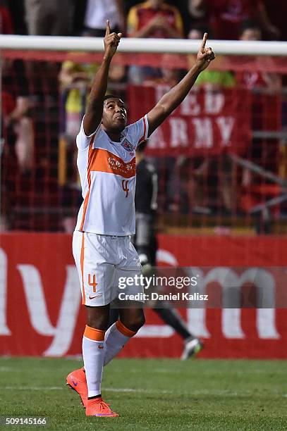 Jucilei da Silva of Shandong Luneng reacts after the final whistle during the AFC Champions League playoff match between Adelaide United and Shandong...