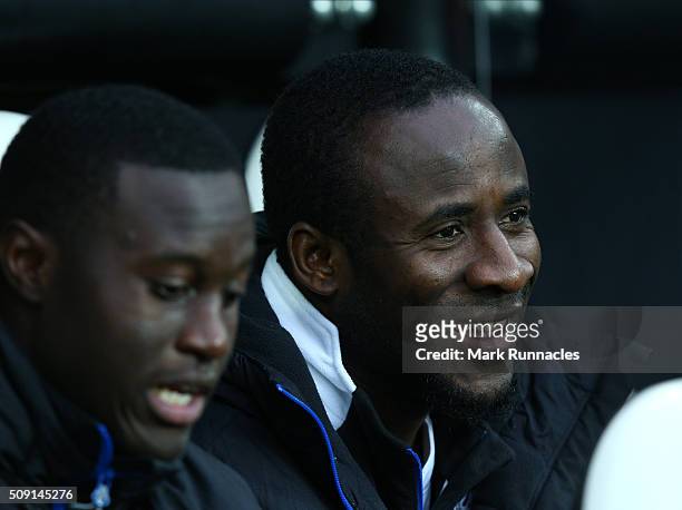 Seydou Doumbia , of Newcastle United on the bench during the Barclays Premier League match between Newcastle United FC and West Bromwich Albion FC at...