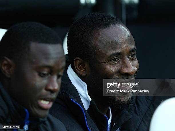 Seydou Doumbia , of Newcastle United on the bench during the Barclays Premier League match between Newcastle United FC and West Bromwich Albion FC at...