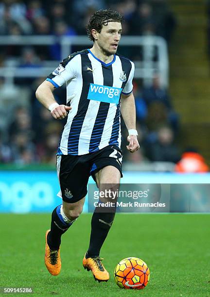 Daryl JanMaat in action during the Barclays Premier League match between Newcastle United FC and West Bromwich Albion FC at St James' Park on...