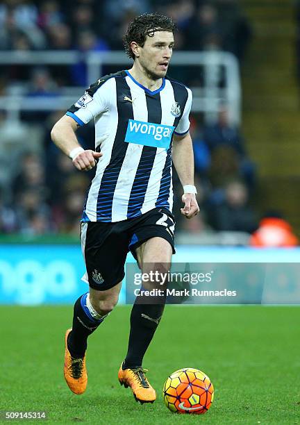 Daryl JanMaat in action during the Barclays Premier League match between Newcastle United FC and West Bromwich Albion FC at St James' Park on...