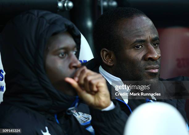 Seydou Doumbia , of Newcastle United on the bench during the Barclays Premier League match between Newcastle United FC and West Bromwich Albion FC at...