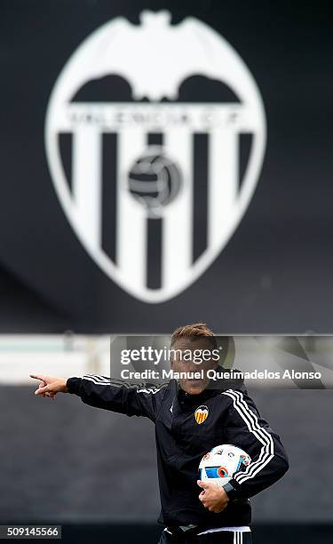 Valencia CF assistant coach Phil Neville gives instructions during a training session ahead of Wednesday's Copa del Rey Semi Final, second leg match...