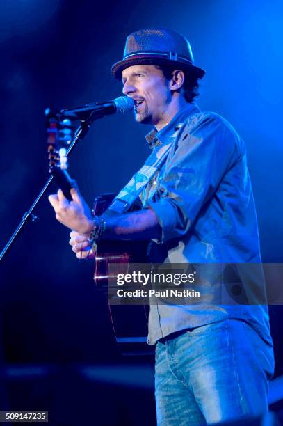 American musician Jason Mraz performs onstage at Wrigley Field, Chicago, Illinois, September 2010.