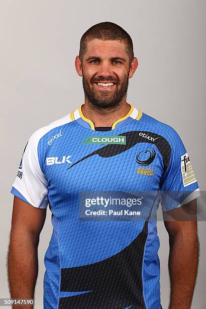 Matt Hodgson poses during the Western Force 2016 Super Rugby headshots session on February 9, 2016 in Perth, Australia.